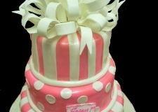 BABY003-3-tier-Pink-with-white-dots-and-stripes-and-bow-cake-3-1