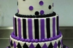 CH4230-Purple-and-black-stripes-diamonds-circles-tiered-cake-www.3brothersbakery.com_