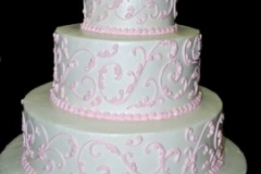 WED028-3-tier-white-round-wedding-cake-with-pink-scrollwork-28-2