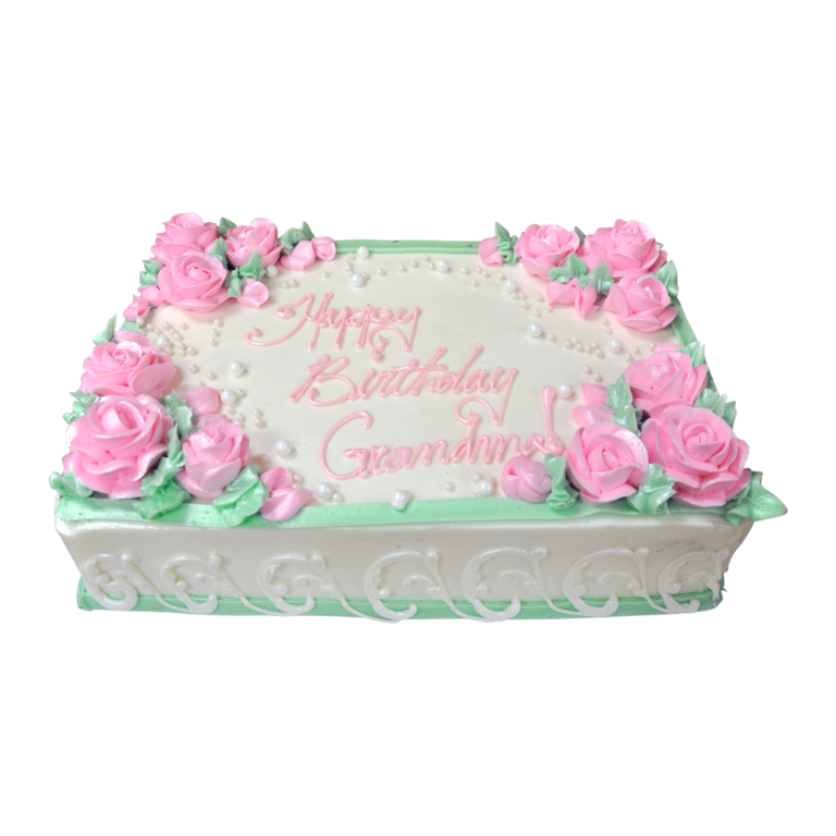 Customize Online Your Birthday Cake With Pink Roses On White