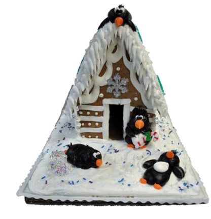penguin family gingerbread house