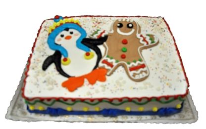 penguin and gingerbreadman cake