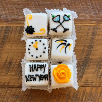 NEW YEAR'S EVE THEMED WHITE PETIT FOURS 6PK