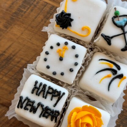 NEW YEAR'S EVE THEMED WHITE PETIT FOURS 6PK