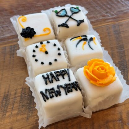 NEW YEAR'S EVE THEMED WHITE PETIT FOURS 6PK