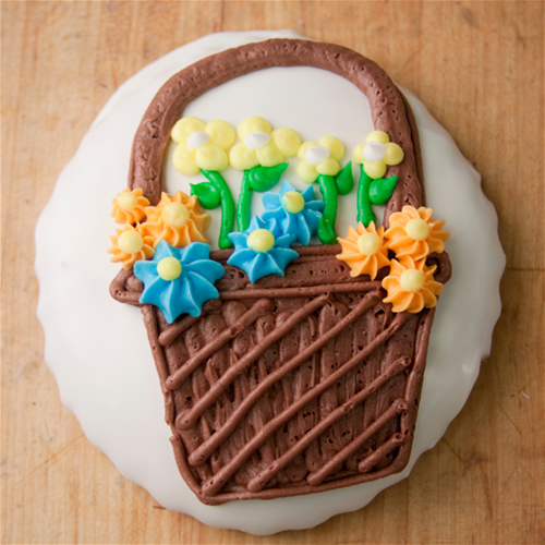 Spring Basket of Flowers Dipped Decorated Cookie by Three Brothers Bakery