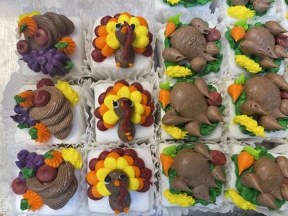 Thanksgiving themed petit fours by Three Brothers Bakery