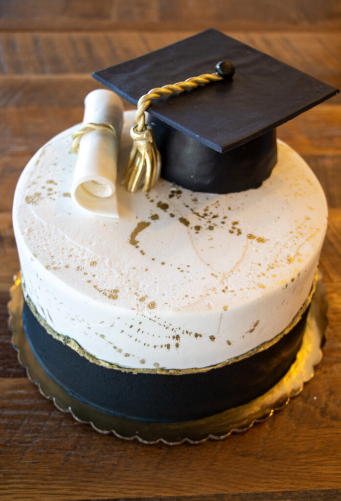 Graduation Black Gold Splatter Cake Three Brothers Bakery